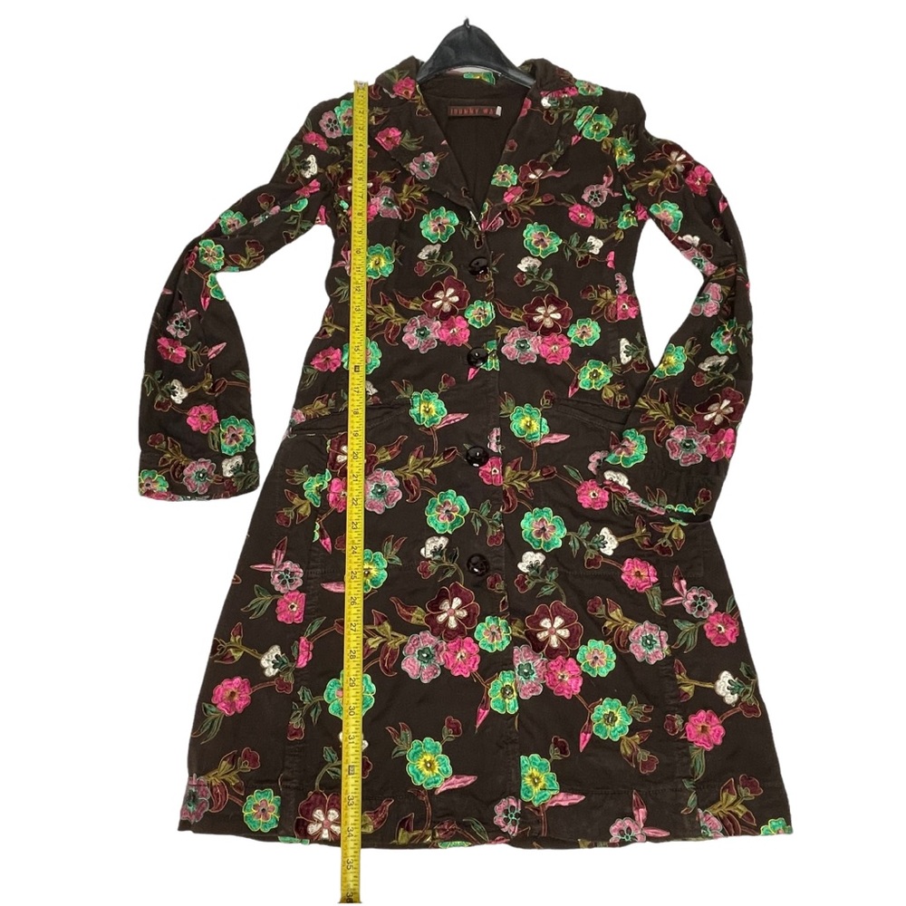Last Chance…Johnny Was Floral Embroidered Trench Coat XS Brown - Picture 11 of 13